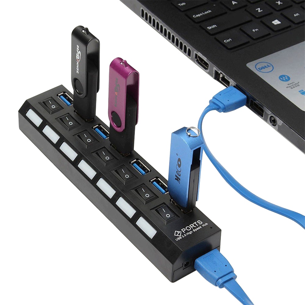 USB 3.0 концентратор - хаб с внешним питанием на 7 портов -  .